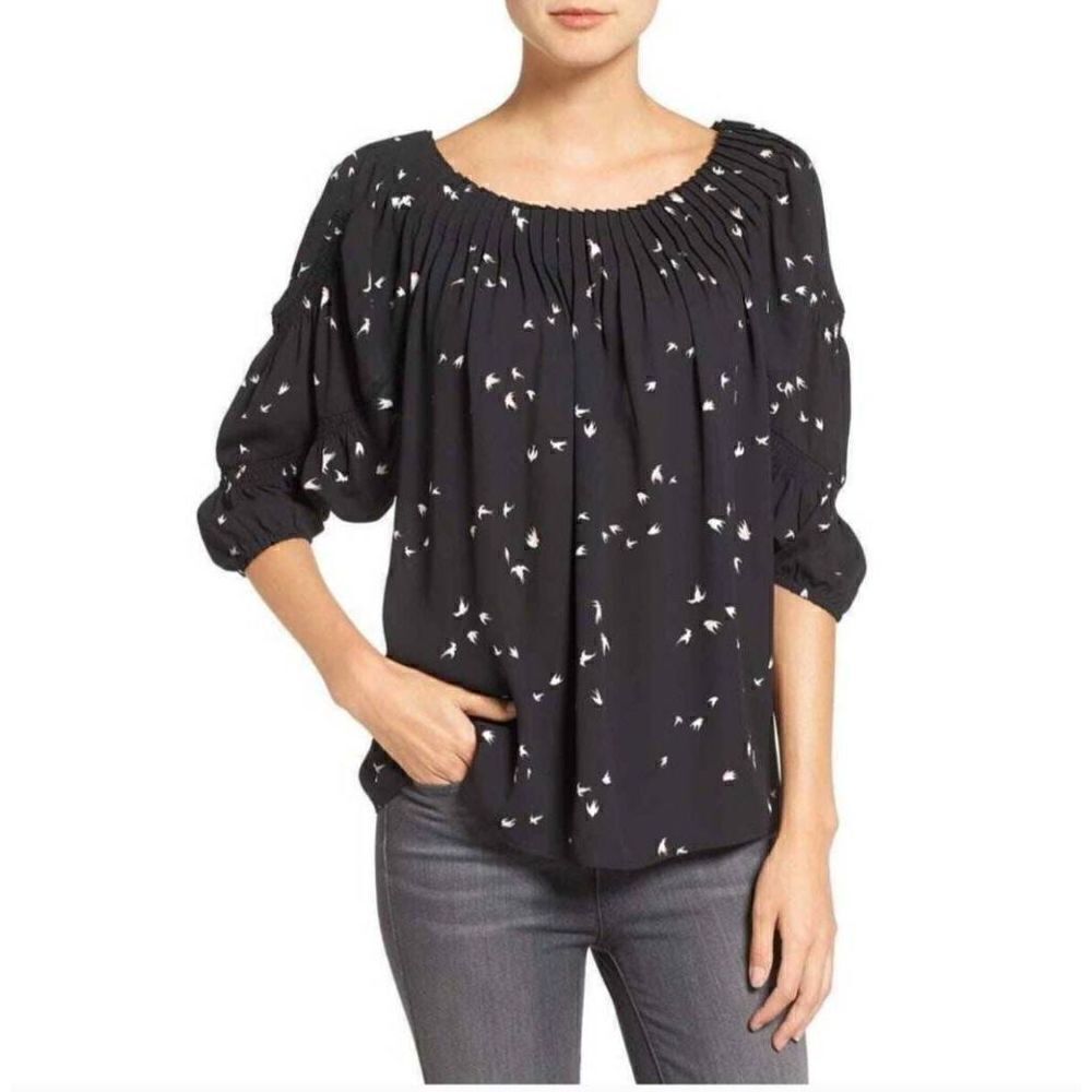 Chelsea 28 womens Sz Small black all over birds print dolman sleeve blouse